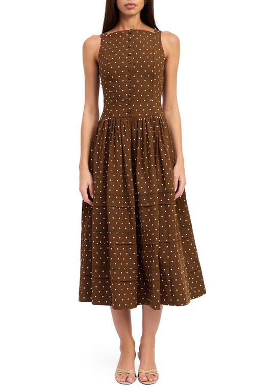 En Saison Stella Polka Dot Midi Dress in Brown Ivory at Nordstrom, Size X-Small
