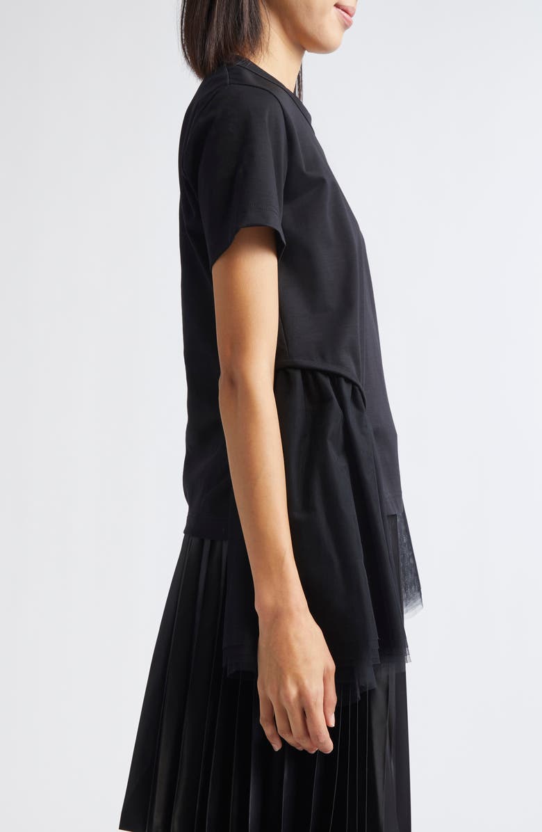 Noir Kei Ninomiya Cotton Ponte & Tulle T-Shirt, Alternate, color, Black