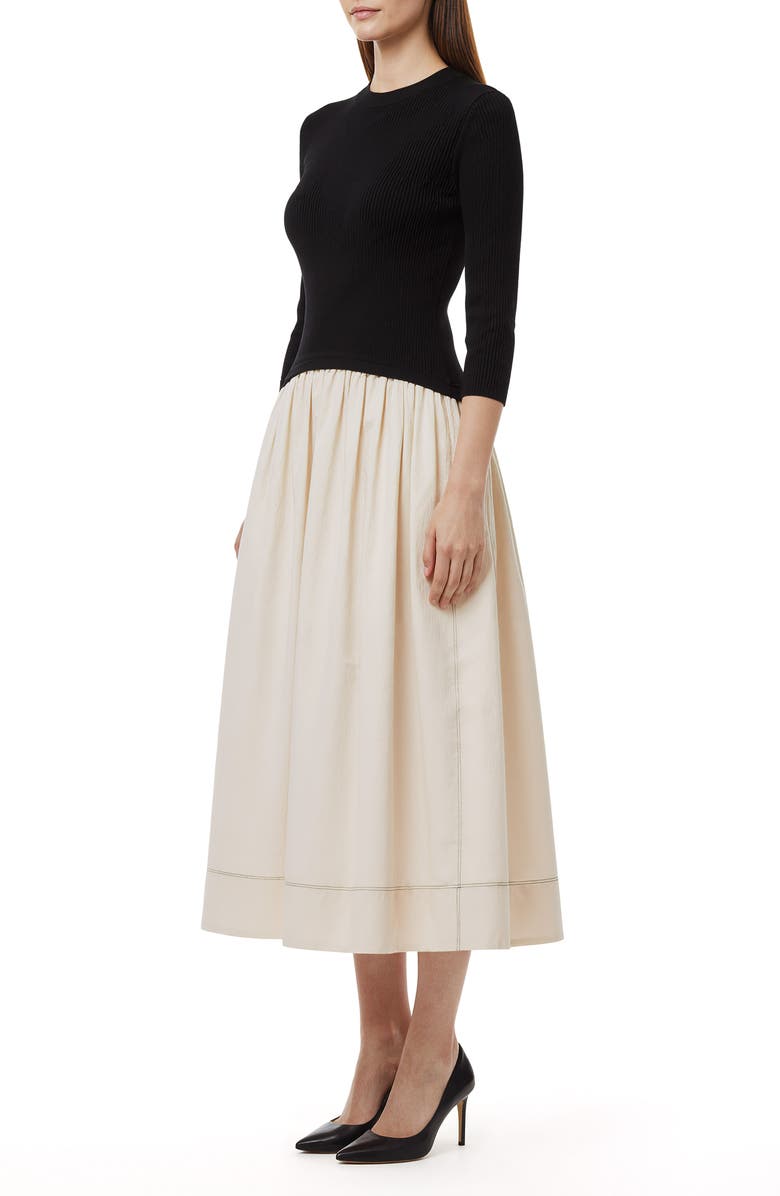 Mila Mae Mixed Media Midi Dress, Alternate, color, Black Cream