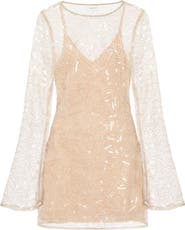 SAU LEE Odessa Beaded Floral Long Sleeve Cocktail Minidress