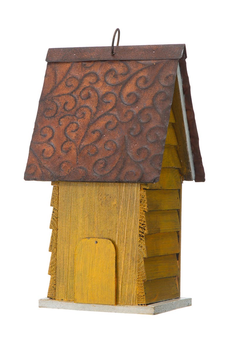 12"H Retro Distressed Painted Solid Wood Cottage Birdhouse, Alternate, color, Yellow