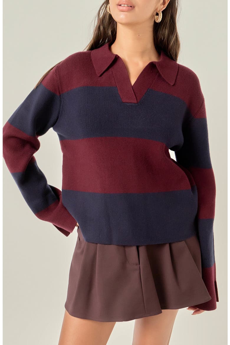 Stripe Polo Sweater, Main, color, BURGUNDY/ BLUE