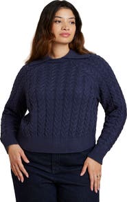 ELOQUII Cableknit Sweater With Wide Collar