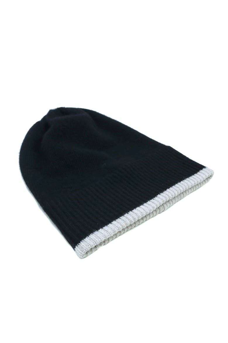 Cashmere beanie with contrast, Alternate, color, BLACK/LIGHT HEATHER GREY