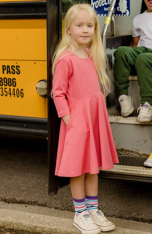 Shop Mightly Organic Cotton 3/4 Sleeve Solid Twirl Dress In Coral