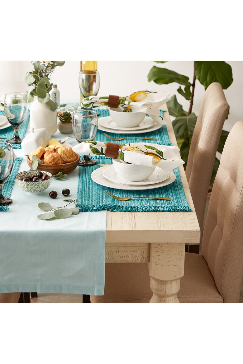 Variegated Fringe Placemat Set/6, 13x19", Alternate, color, Teal