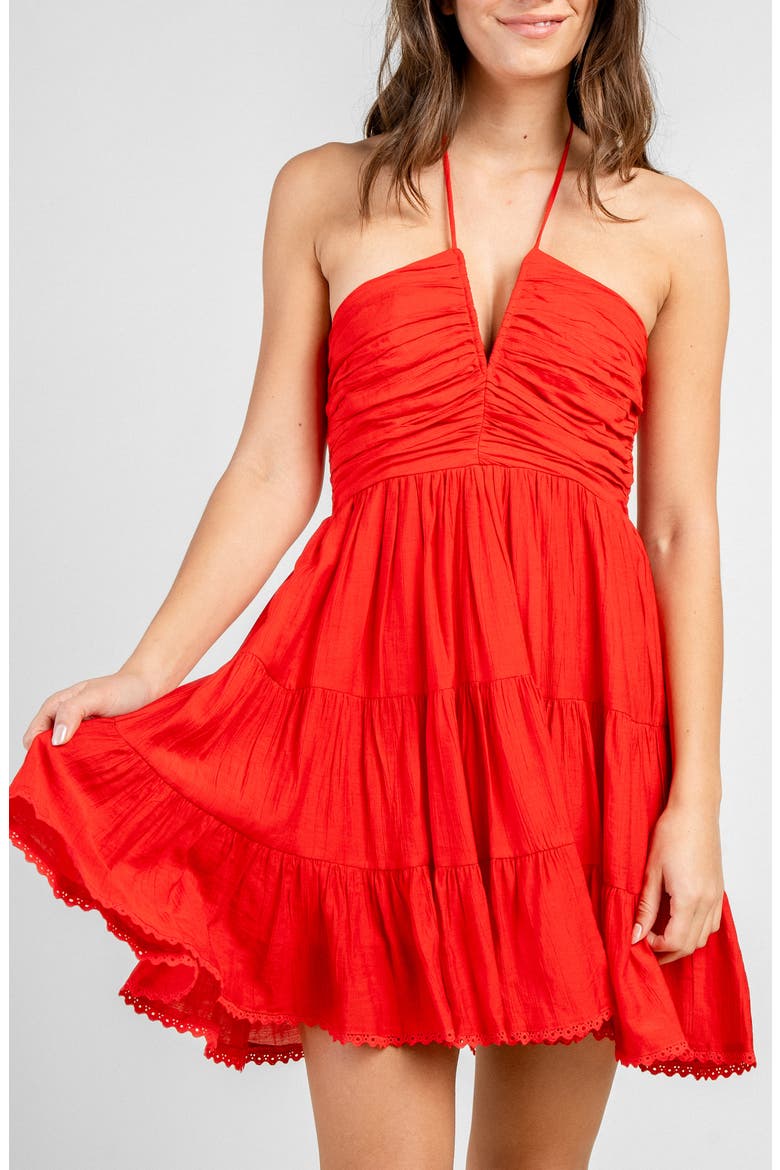 Notch Front Halter Dress, Alternate, color, RED