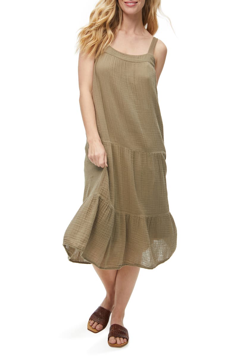 Michael Stars Evie Tiered Cotton Midi Dress, Main, color,