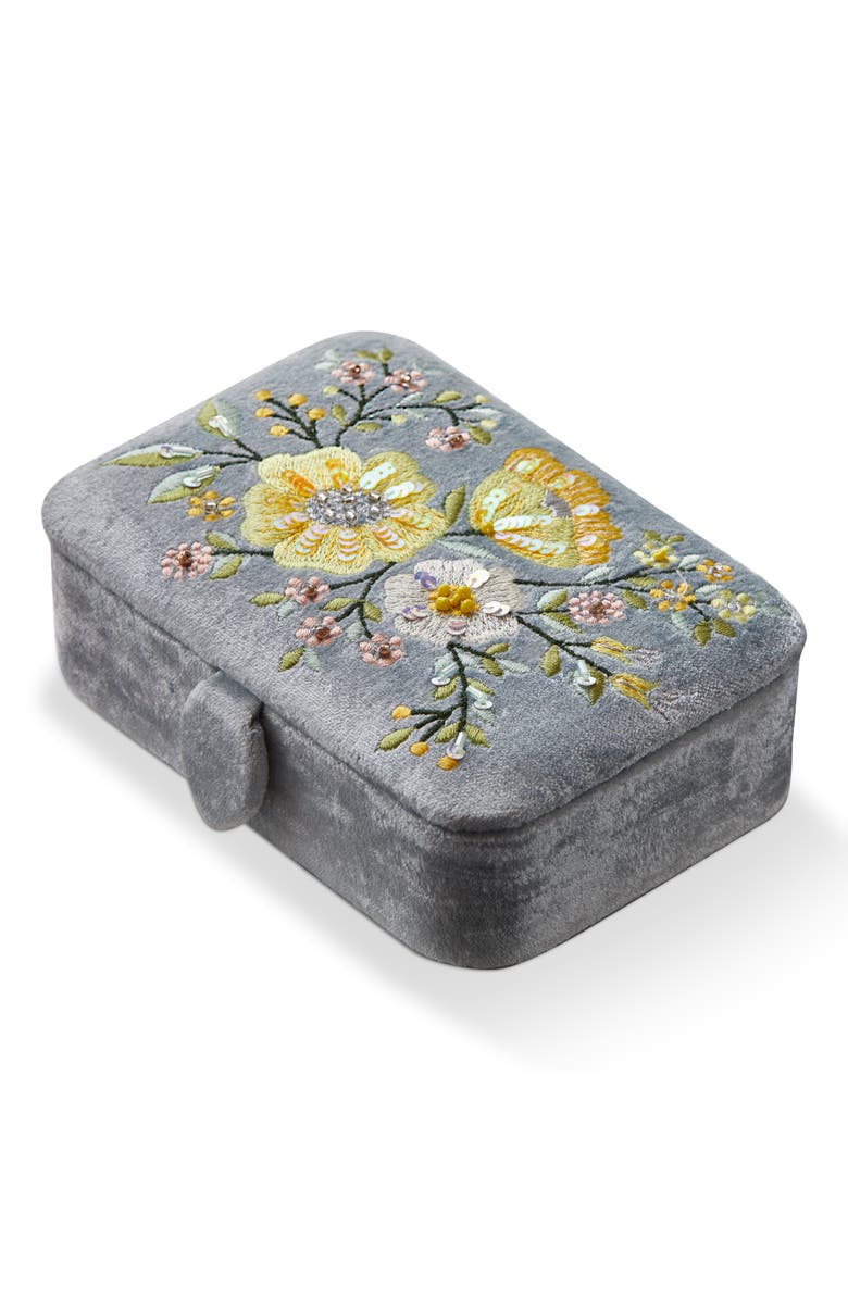 tag Floral Embroidered Rect Box Blue Multi Velvet Fabric Everyday, Main, color, Blue