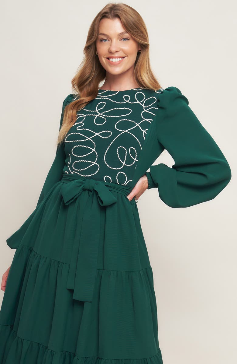 FLYING TOMATO Long Sleeve Solid Midi Dress, Alternate, color, Hunter Green