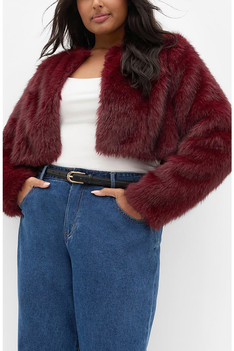 Angel Faux Fur Crop Jacket, Main, color, BORDEAUX