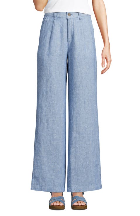 High Rise Wide Leg Linen Pleated Pants