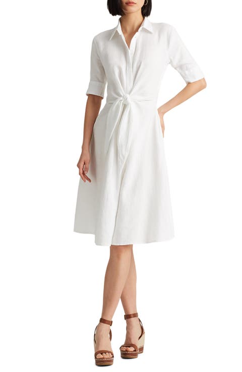 Linen Tie Front Shirtdress