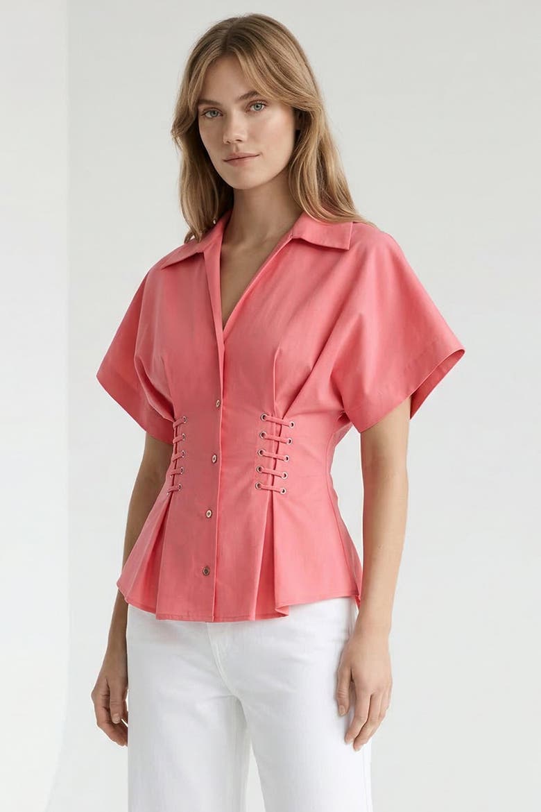 Mollie Shirt Collar Front Tie Fitted Shirt, Main, color, Pink