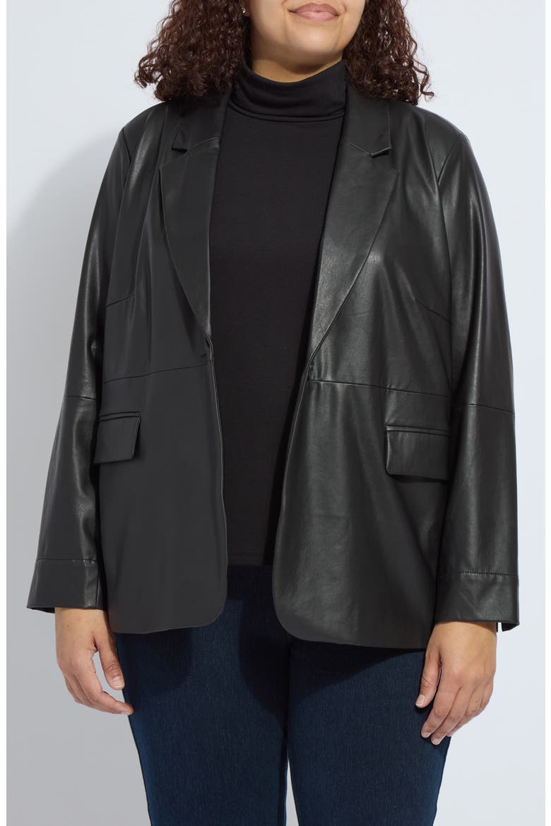 'Lyssentials Faux Leather Blazer, Main, color, BLACK