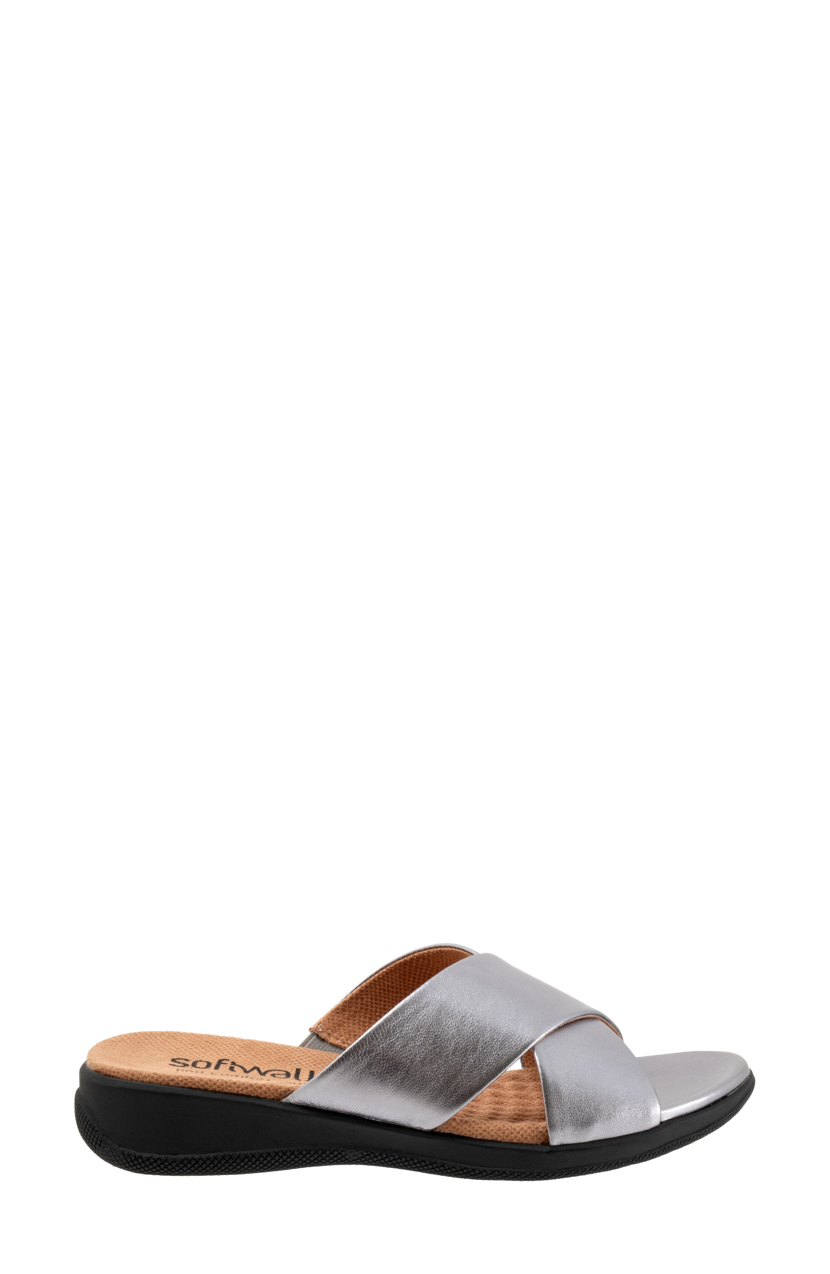 SoftWalk<sup>®</sup> 'Tillman' Leather Cross Strap Slide Sandal, Alternate, color, Pewter Leather