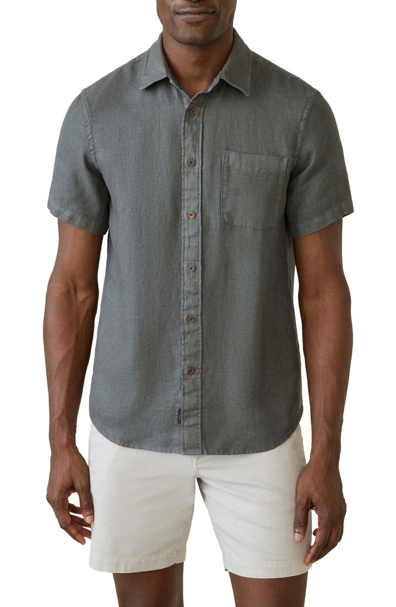 Faherty Palma Linen Short Sleeve Button-Up Shirt, Main, color, Washed Black Basketweave