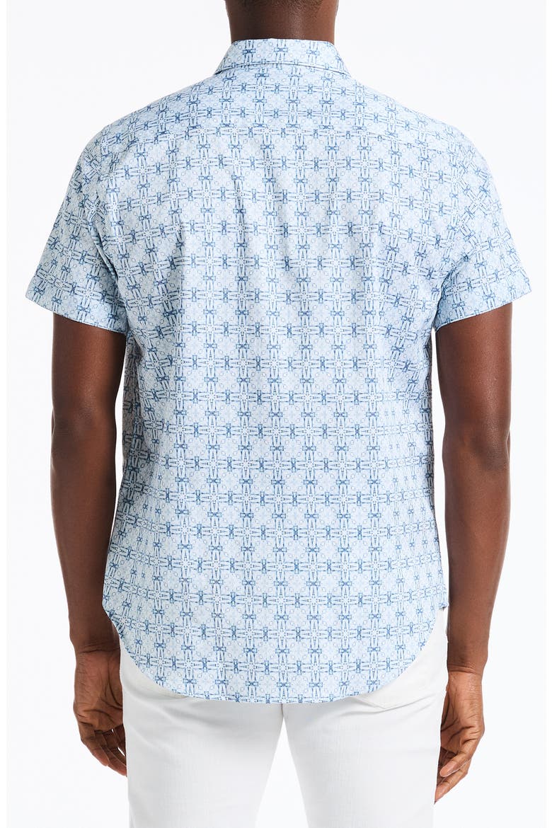 Madagascar Short Sleeve Stretch Cotton Button-Up Shirt, Alternate, color, BLUE