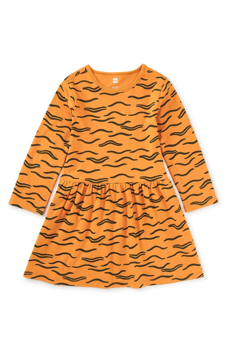 Tea Collection Long Sleeve Skirted Dress, Main, color, Tiger Stripes