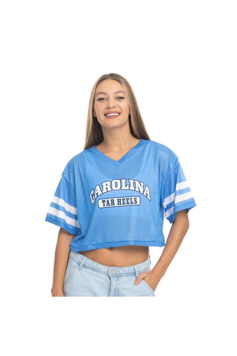 Women's ZooZatz Carolina Blue North Carolina Tar Heels V-Neck Mesh Cropped T-Shirt, Main, color, Light Blue