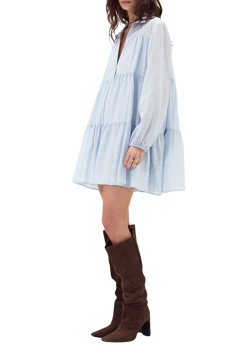 Gomera Tiered Button-Up Babydoll Minidress, Alternate, color, LIGHT BLUE