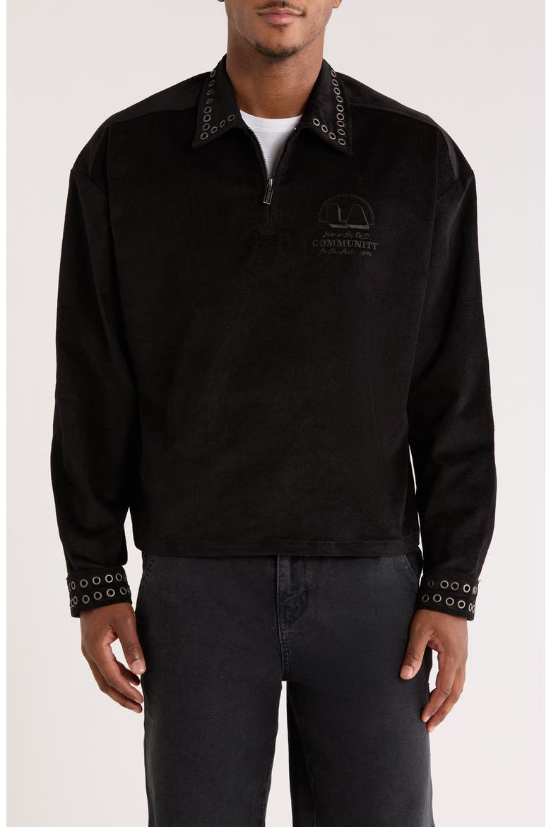 Brushed Corduroy Quarter Zip Pullover, Main, color, BLACK