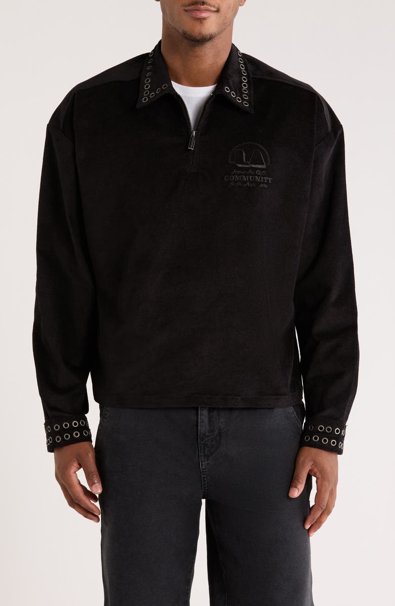 HONOR THE GIFT Brushed Corduroy Quarter Zip Pullover, Main, color, Black