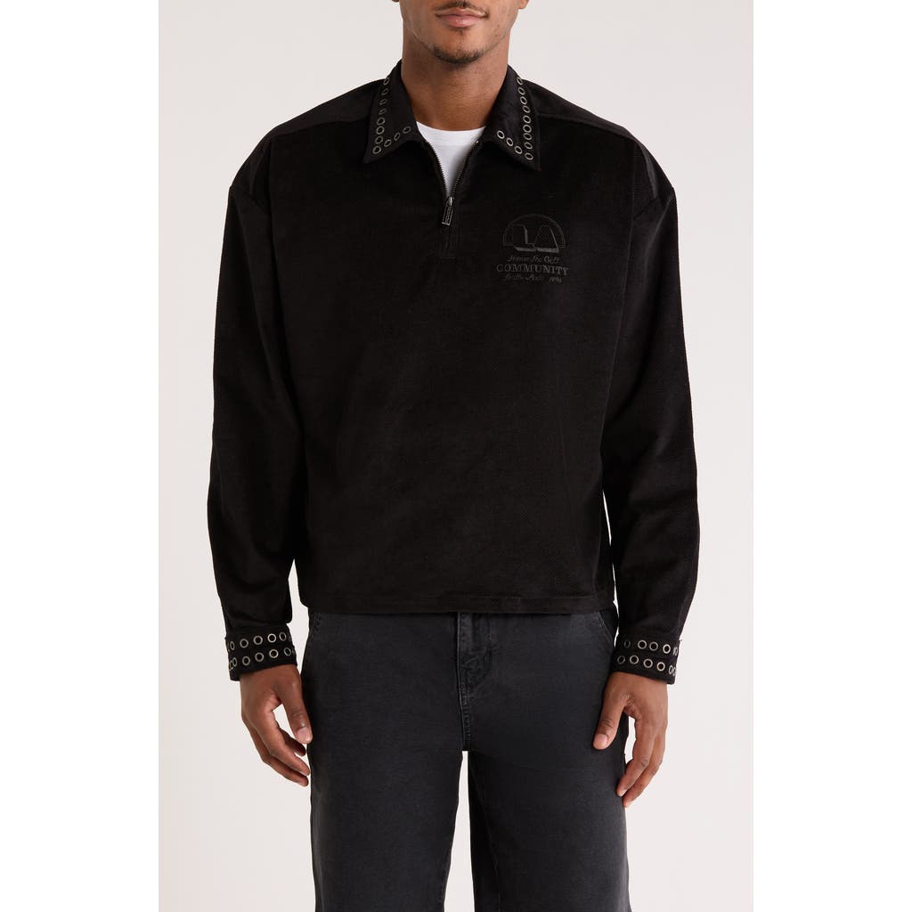 HONOR THE GIFT Brushed Corduroy Quarter Zip Pullover in Black  product