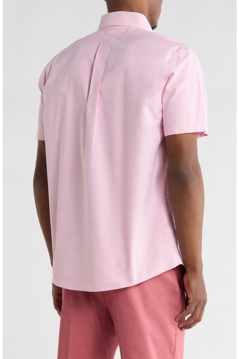 Regular Fit Solid Short Sleeve Non-Iron Stretch Cotton Button-Down Shirt, Alternate, color, CHATEAUROSESOLID