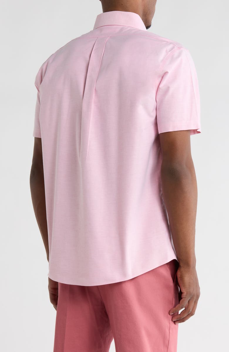 Brooks Brothers Regular Fit Solid Short Sleeve Non-Iron Stretch Cotton Button-Down Shirt, Alternate, color, Chateaurosesolid