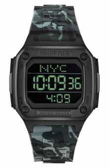 PHILIPP PLEIN Hyper $hock Silicone Strap Square Watch, 44mm