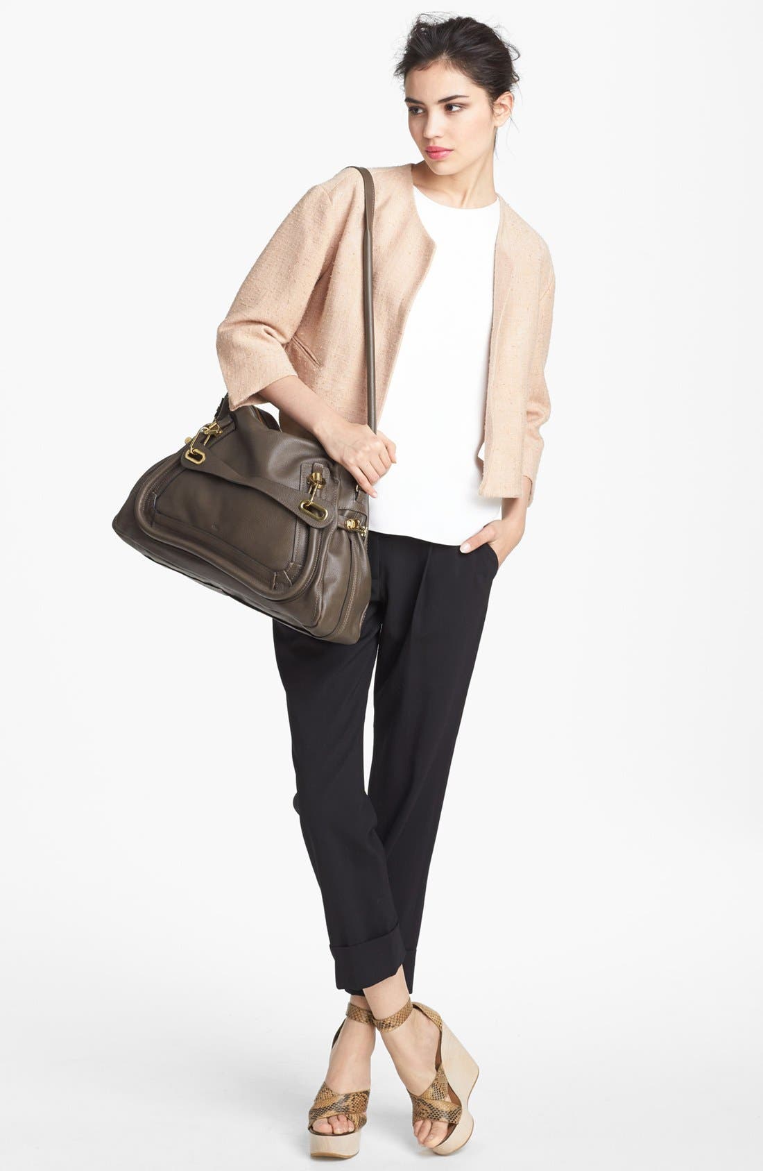 'Paraty - Large' Calfskin Leather Satchel, Alternate, color, ROCK