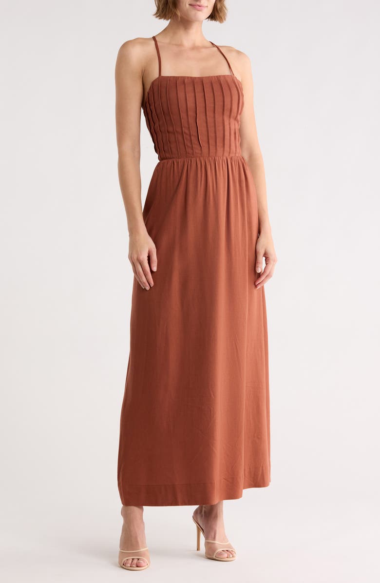 DRESS TO Square Neck Lace-Up Back Maxi Dress, Main, color, Brown Mate
