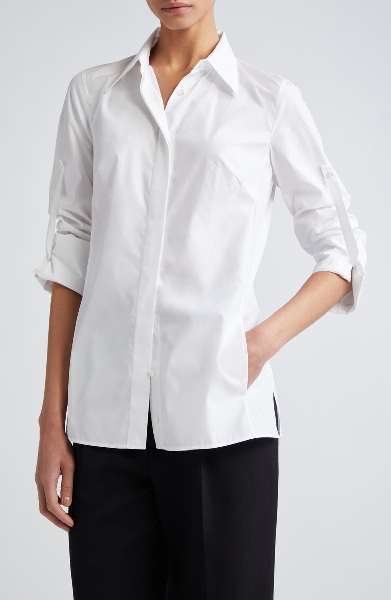 Akris Cotton & Silk Button-Up Tunic Shirt, Main, color, 