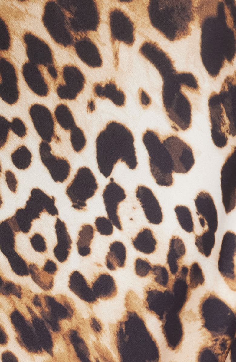 Vince Camuto Leopard Print Aysmmetric Neck Satin Gown, Alternate, color, Brown