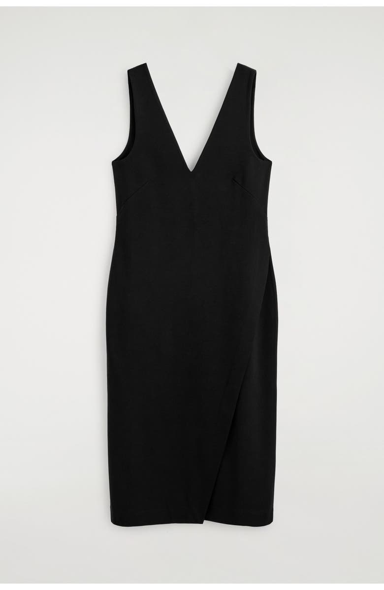 COS V-Neck Wrapped Midi Dress, Alternate, color, Black