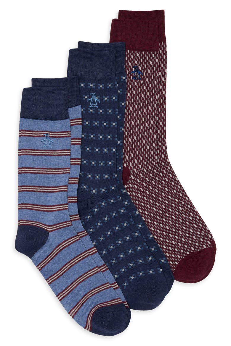 Pitner 3-Pack Assorted Crew Socks, Main, color, BURGUNDY