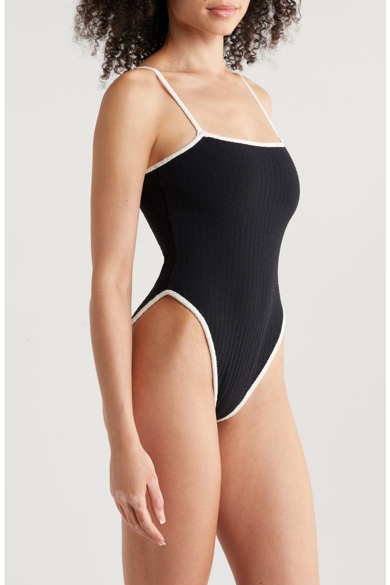 Jacelyn One-Piece Swimsuit, Alternate, color, BLACK TERRY RIB CREAM BINDED