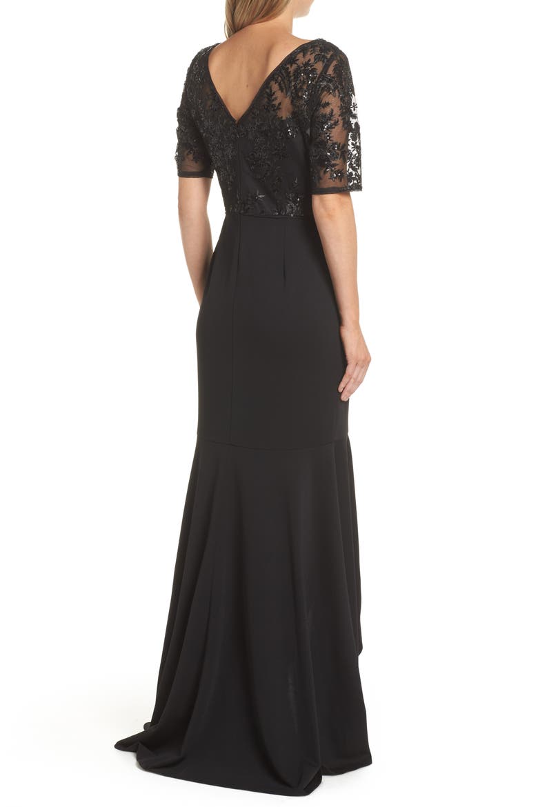 Sequin High/Low Gown, Alternate, color, BLACK