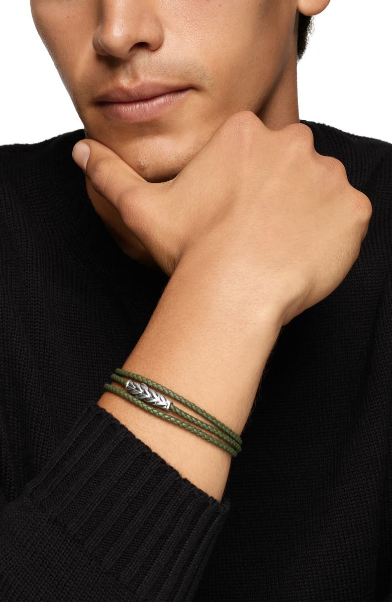 David Yurman Men's Triple Wrap Chevron Bracelet, Alternate, color, Green/ Silver