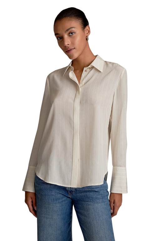 M.m.lafleur Mira Printed Washable Silk Anywhere Shirt In Neutral