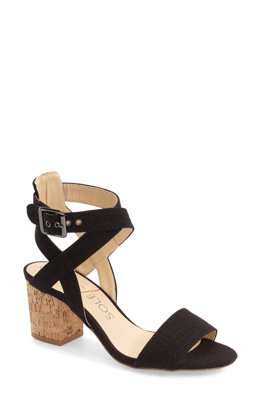 'Zahara' Block Heel Sandal, Main, color, BLACK CANVAS