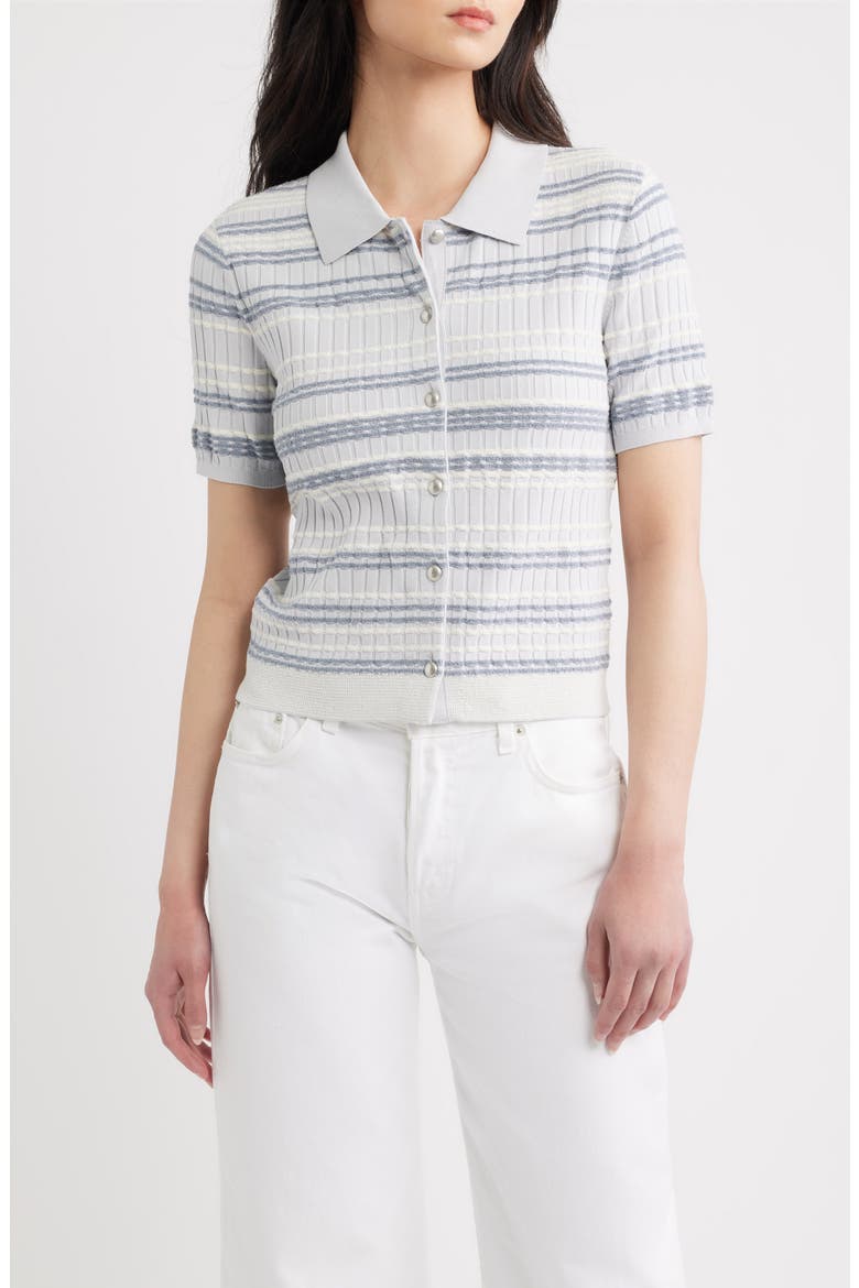 Karina Stripe Short Sleeve Cardigan, Main, color, LIGHT BLUE