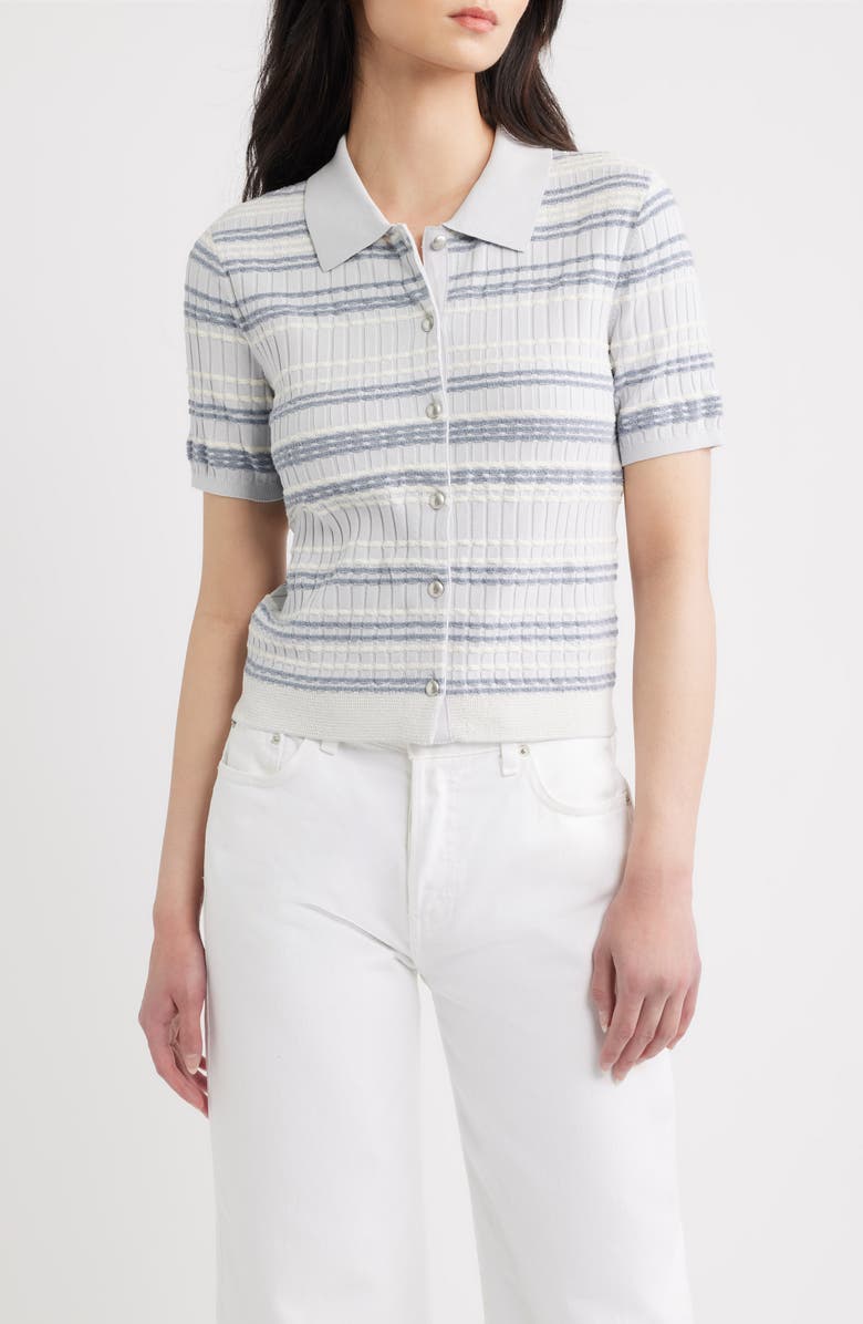 rag & bone Karina Stripe Short Sleeve Cardigan, Main, color, Light Blue