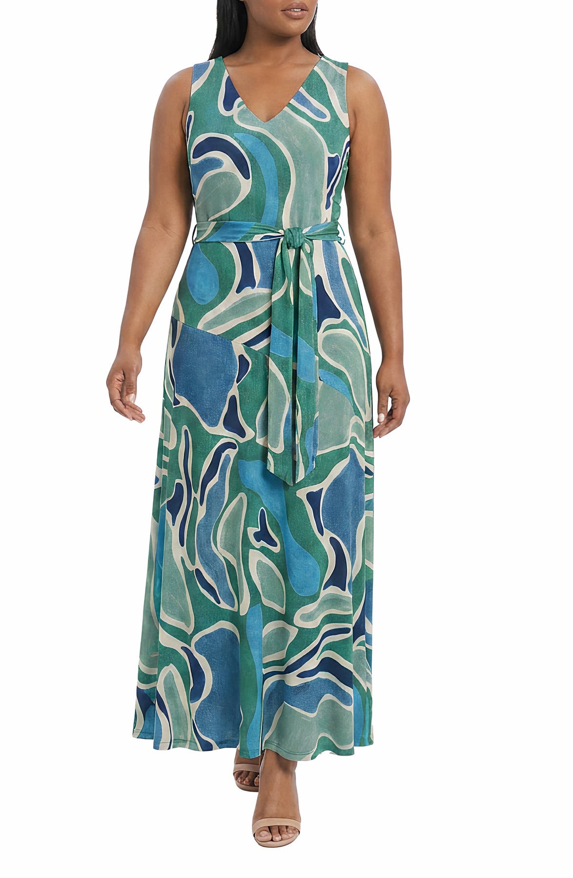 London Times Sleeveless Asymmetric Maxi Dress