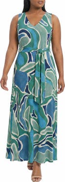 London Times Sleeveless Asymmetric Maxi Dress