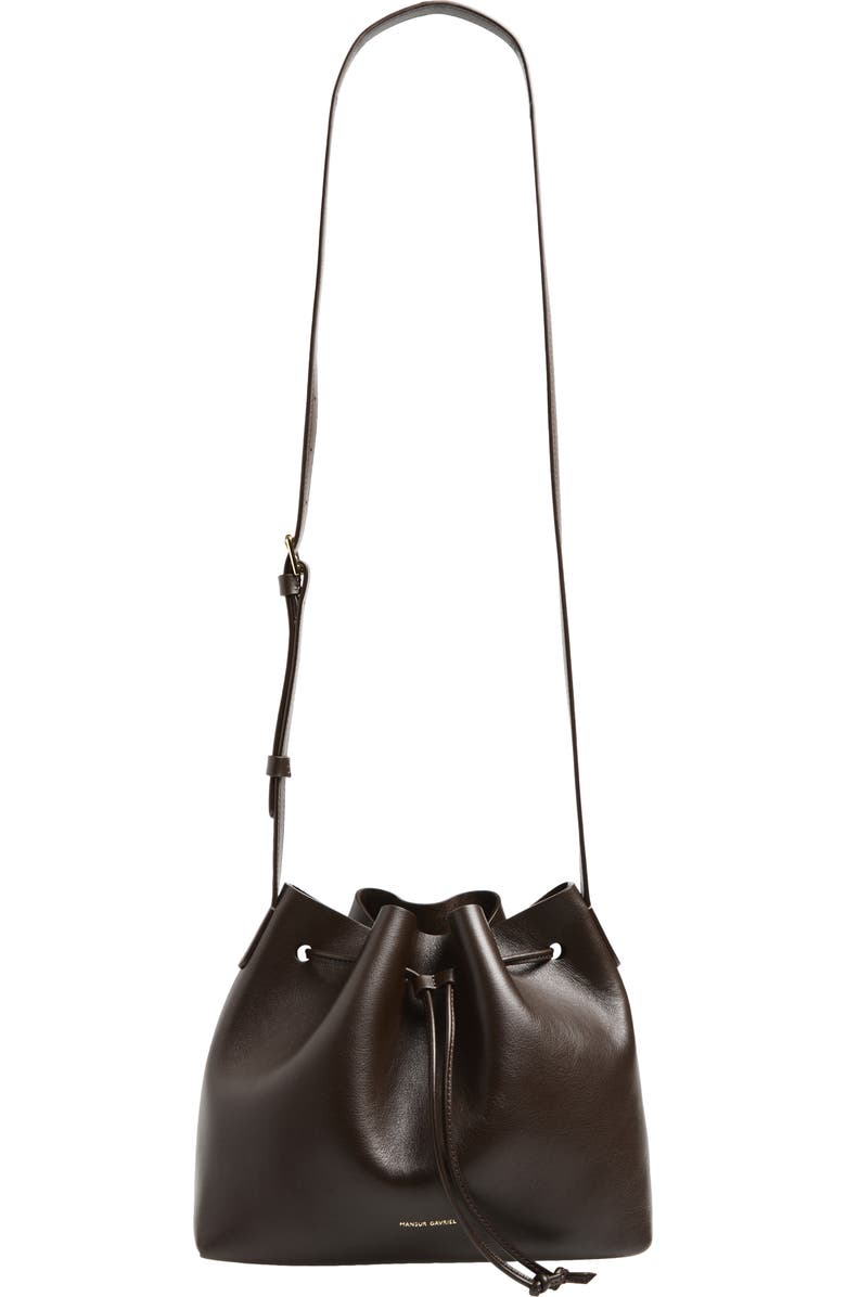 Mansur Gavriel Leather Drawstring Bucket Bag, Main, color, Ebony