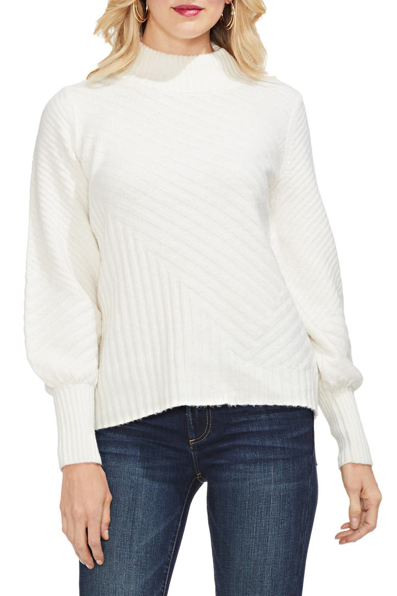 Mix Cable Balloon Sleeve Cotton Blend Sweater, Main, color, ANTIQUE WHITE