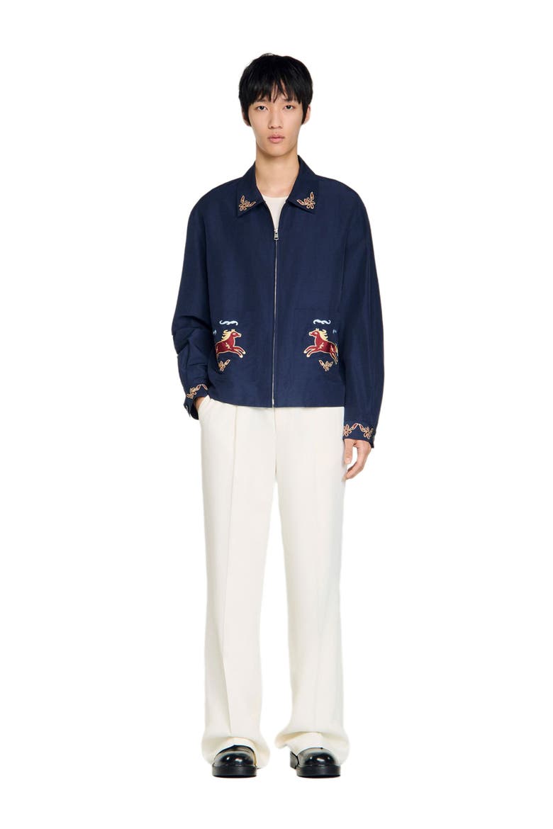 Embroidered wing collar jacket, Alternate, color, Navy blue