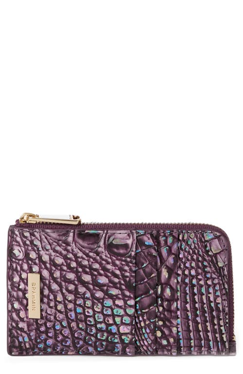 Brahmin Lennon Croc Embossed Leather Card Case In Passion Purple